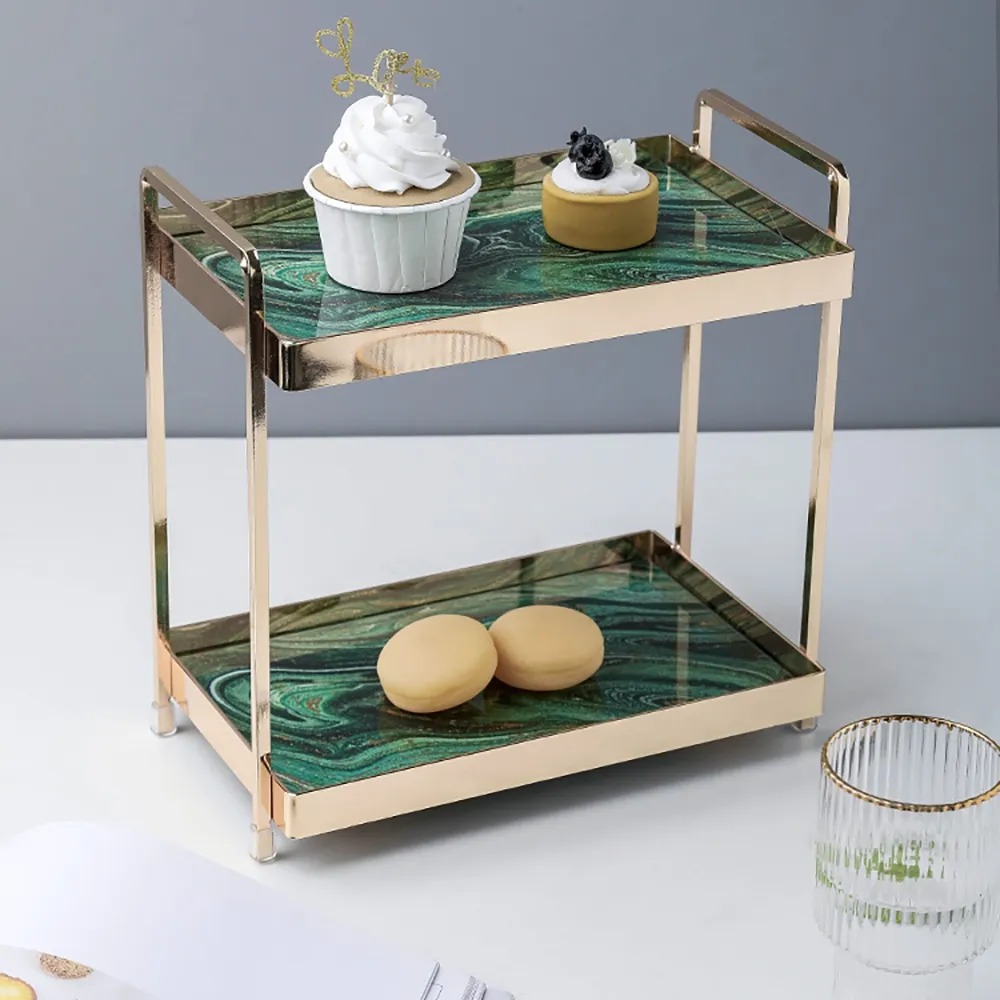 2Tier Glass Vanity Tray Desk Organizer in GreenHomary