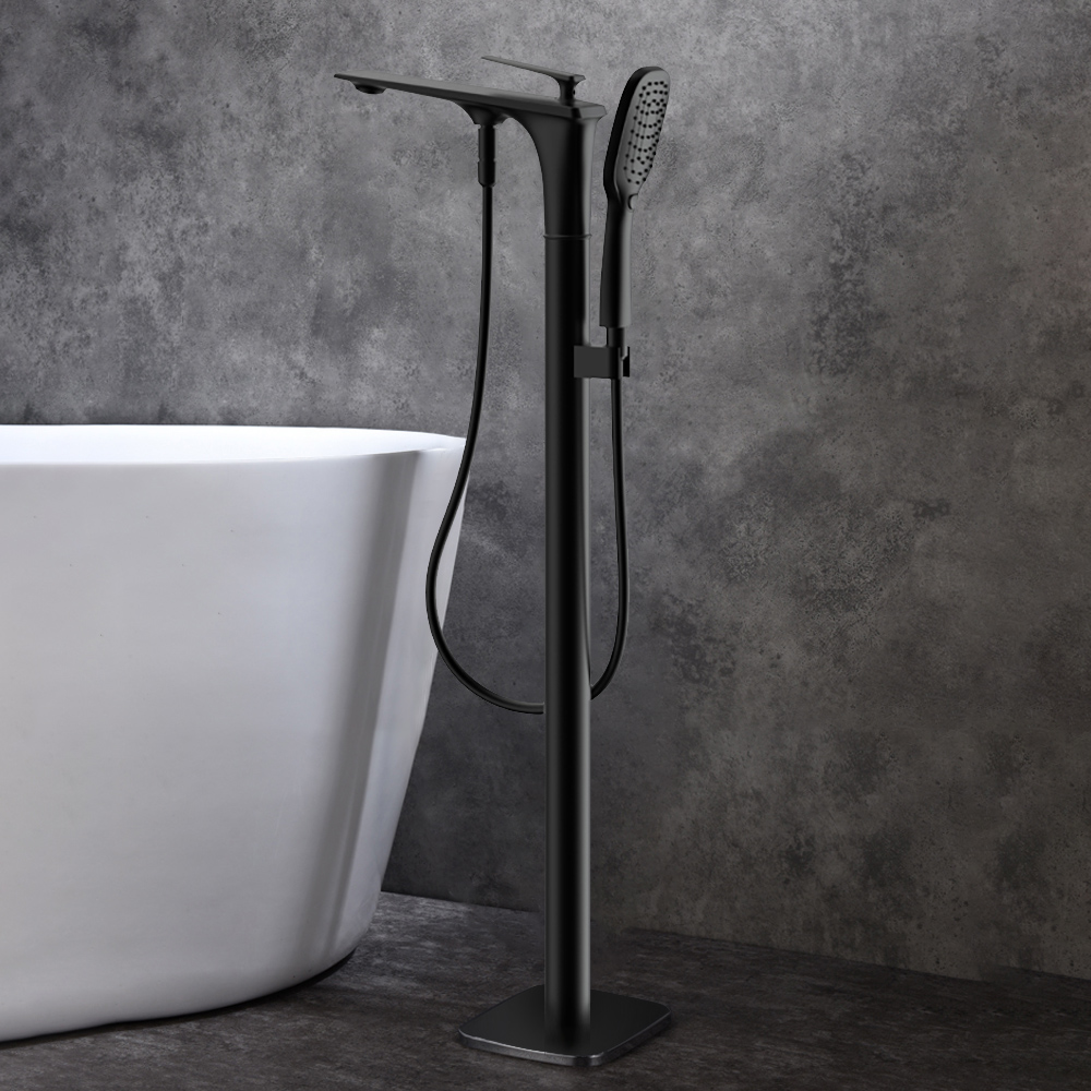 

Contemporary Tub Filler Freestanding Luxury Bathtub Filler Faucet with Handheld Shower, Black