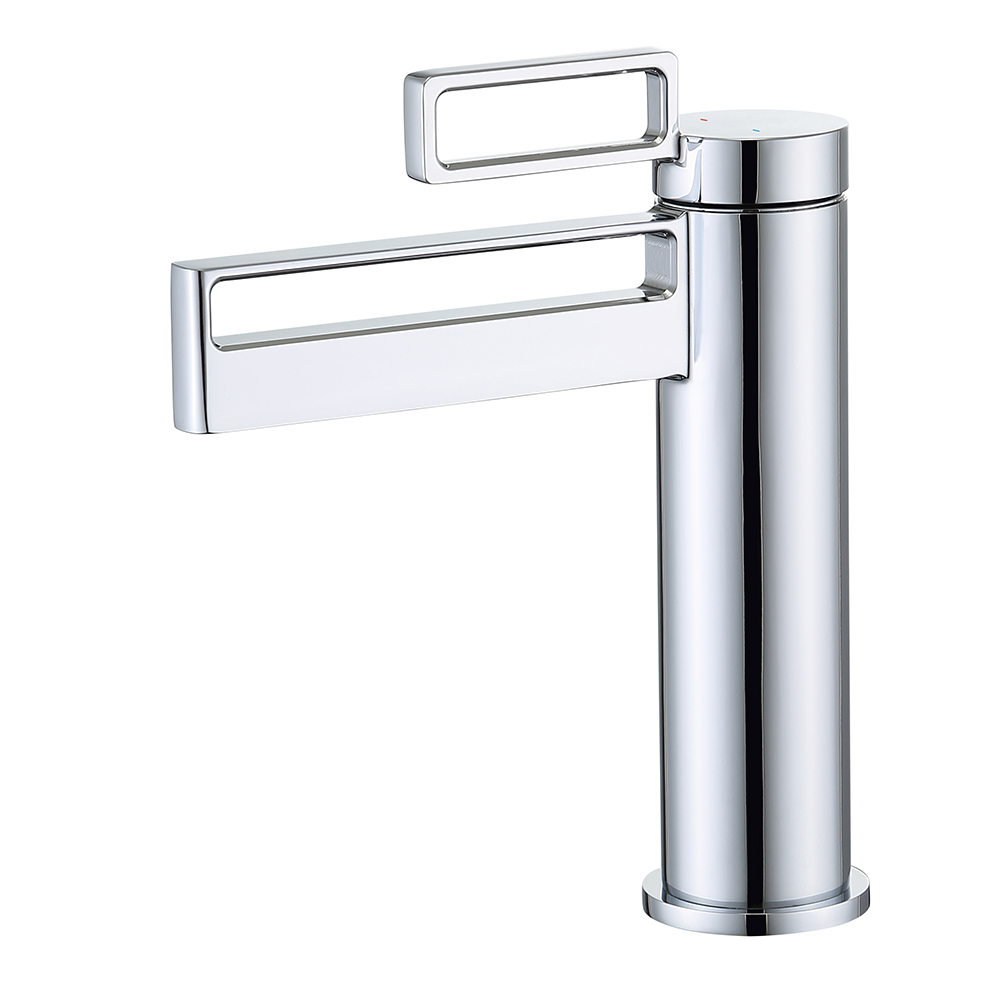 Polished Chrome Single Handle 1-Hole Bathroom Faucet Solid Brass Hollow Out
