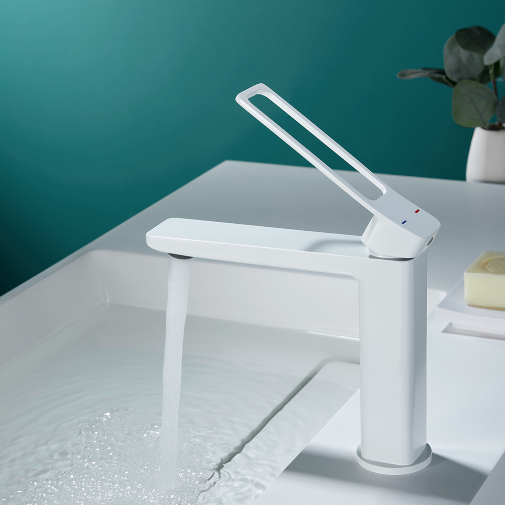 

White Single Handle Bathroom Sink Faucet 1-Hole Solid Brass