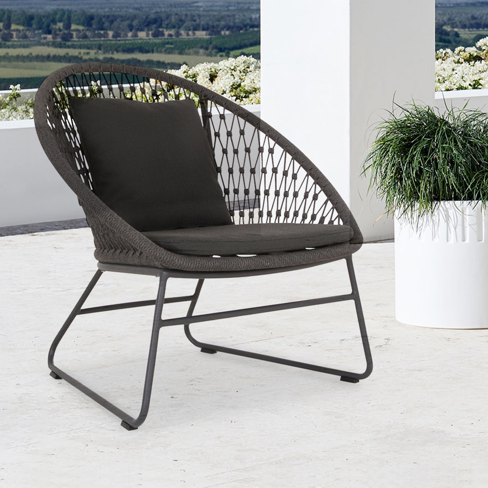 Gray Rattan Patio Side Chair with Cushion Aluminum FrameHomary