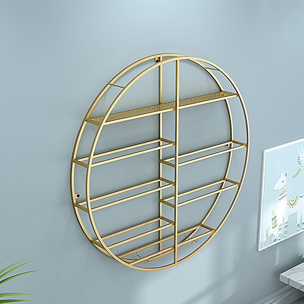Modern Round Wall Mounted Wine Rack in Gold