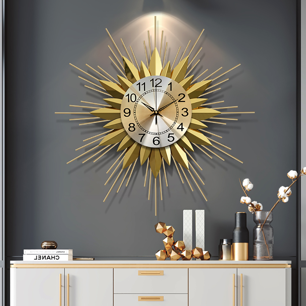 Modern Creative Large Wall Clock with Starburst Shape Metal Frame Gold ...