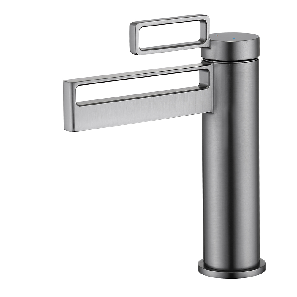 Brushed Gunmetal Single Lever Handle Monobloc Bathroom Tap Solid Brass Hollow Out