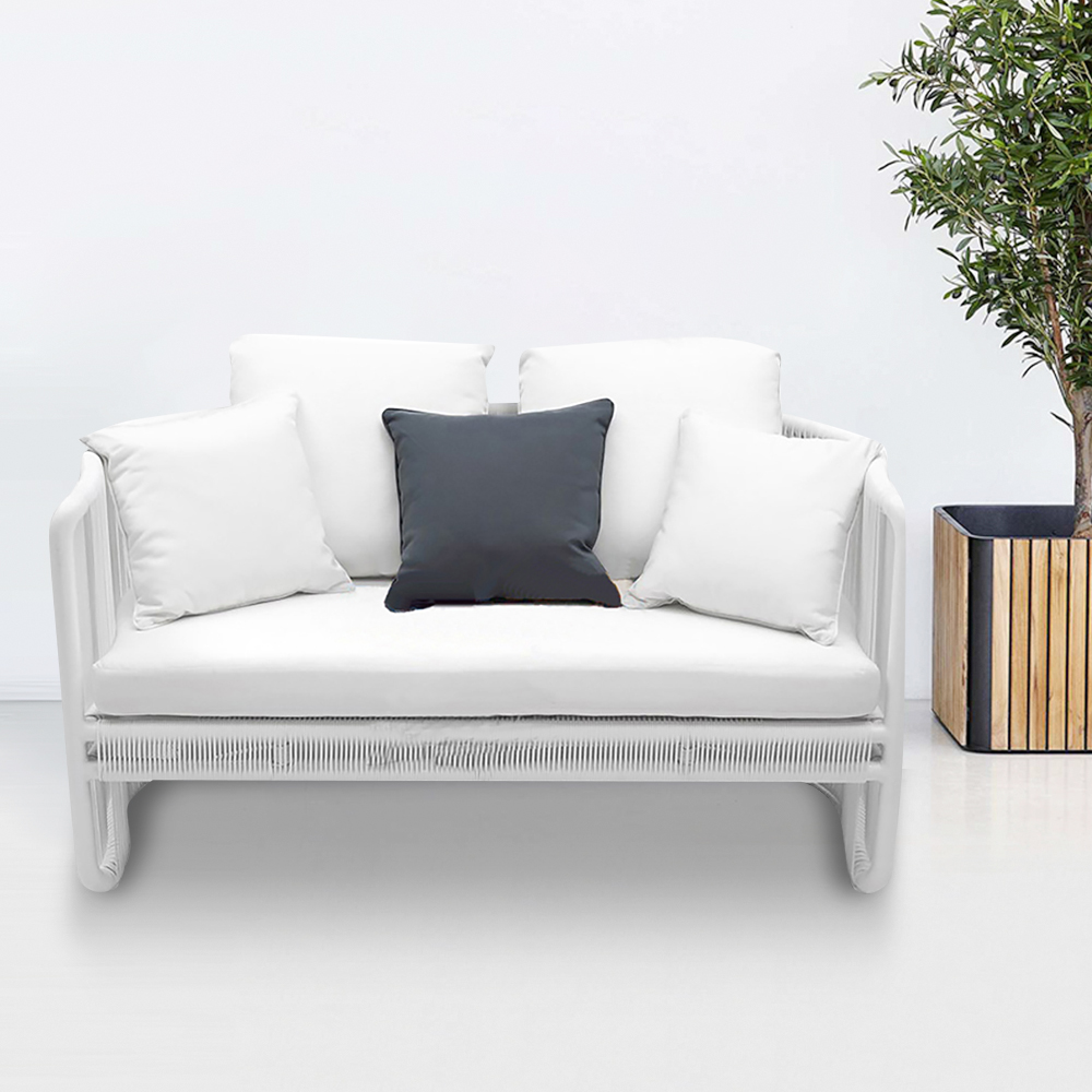 

50.4" Rattan Sofa Loveseat with Cushion Pillow White
