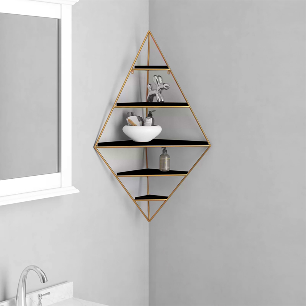 Image of Modern Corner Wall Shelves Triangle Floating Shelves in Gold & Black