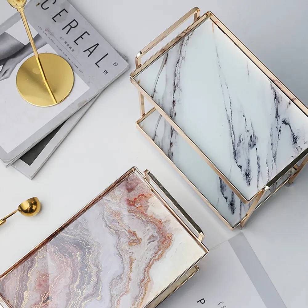 2Tier Glass Vanity Tray Desk Organiser in Purple