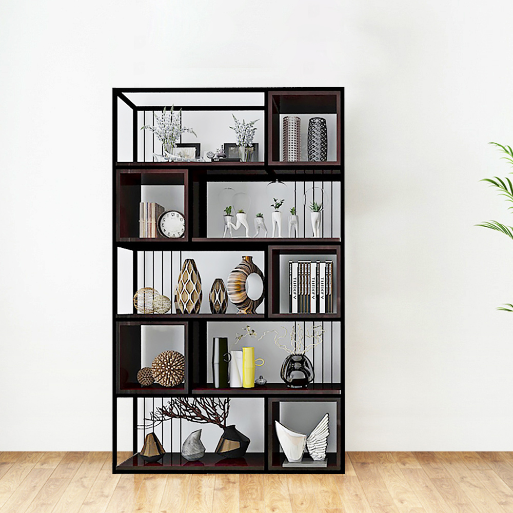 

Modern 12-Tier Freestanding Etagere Bookshelf Black & Deep Claret-Red