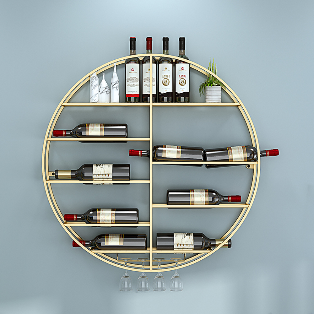 Modern Round Wall Mounted Wine Rack in Gold