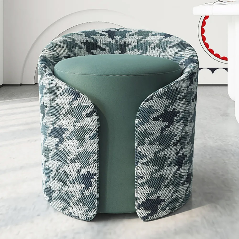 

Nordic Round Stool Upholstered Ottoman Entryway Stool, Houndstooth