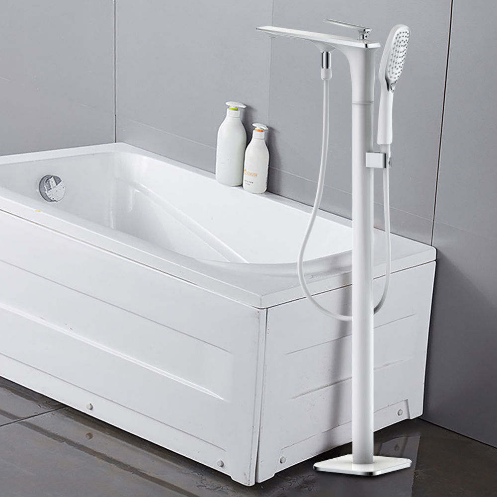 

Contemporary Tub Filler Freestanding Luxury Bathtub Filler Faucet with Handheld Shower, White&chrome