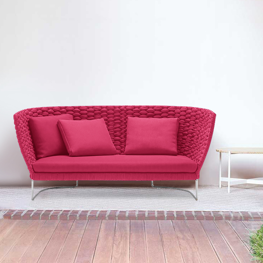 

Rope Woven Patio Sofa Loveseat with Cushion and Pillow
