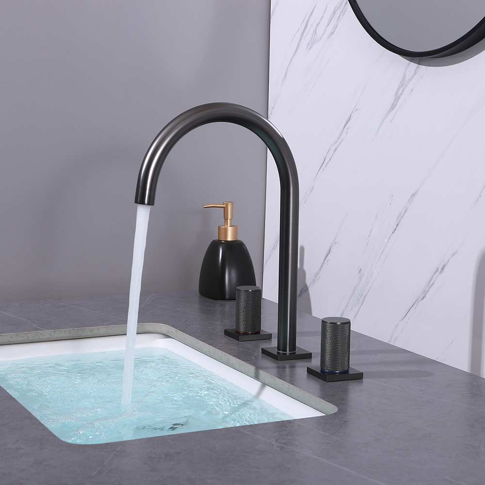 

Black Bathroom Widespread Sink Faucet Double Knobs Solid Brass