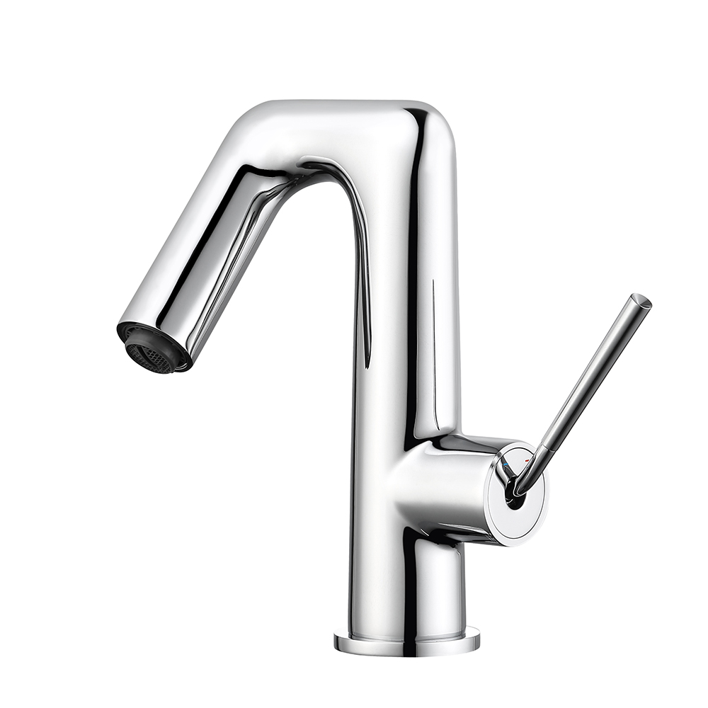 Polished Chrome Single Lever Control Basin Tap Monobloc Solid Brass Homary