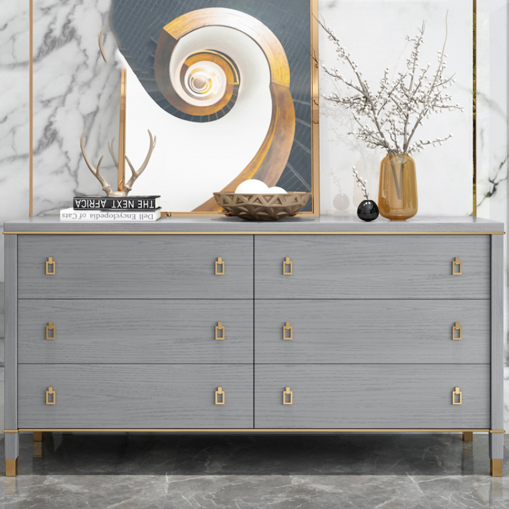 Minimalist Gray Dresser 6-Drawer Cabinet in Gold