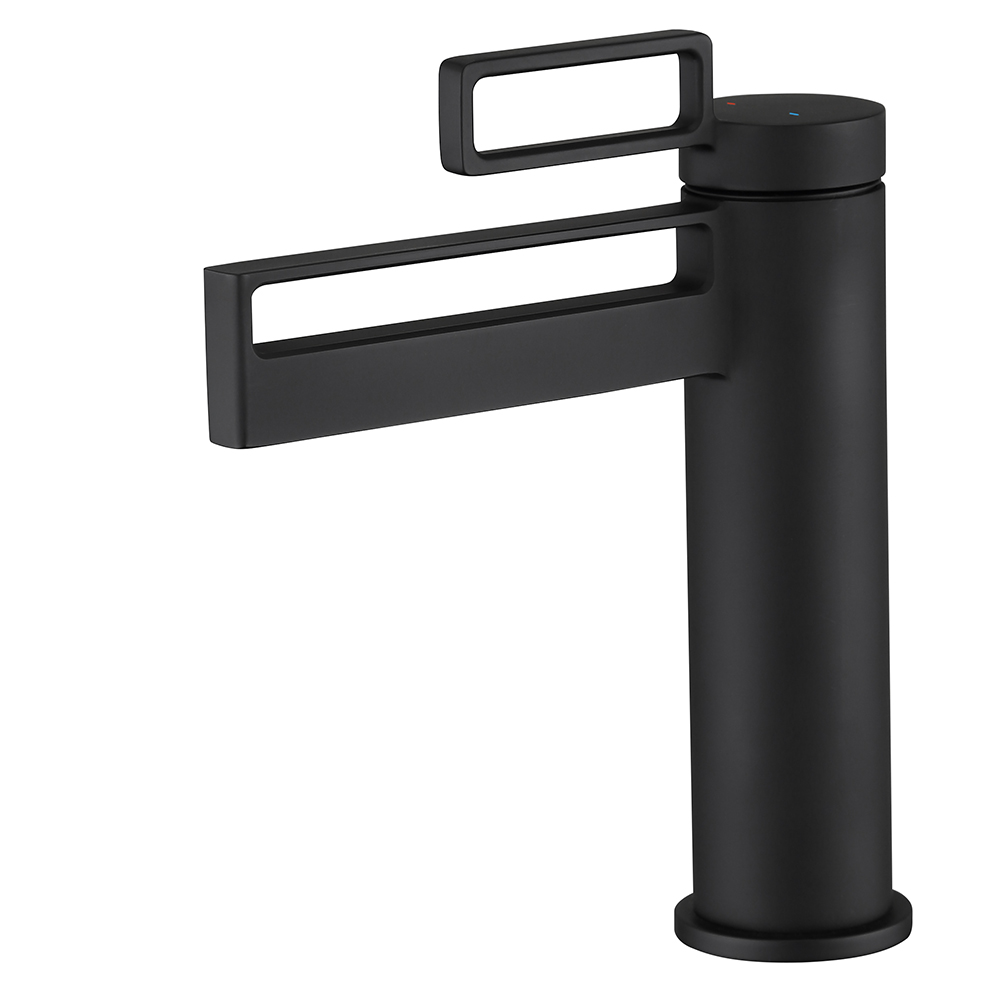 Matte Black Single Lever Handle Monobloc Bathroom Tap Solid Brass Hollow Out