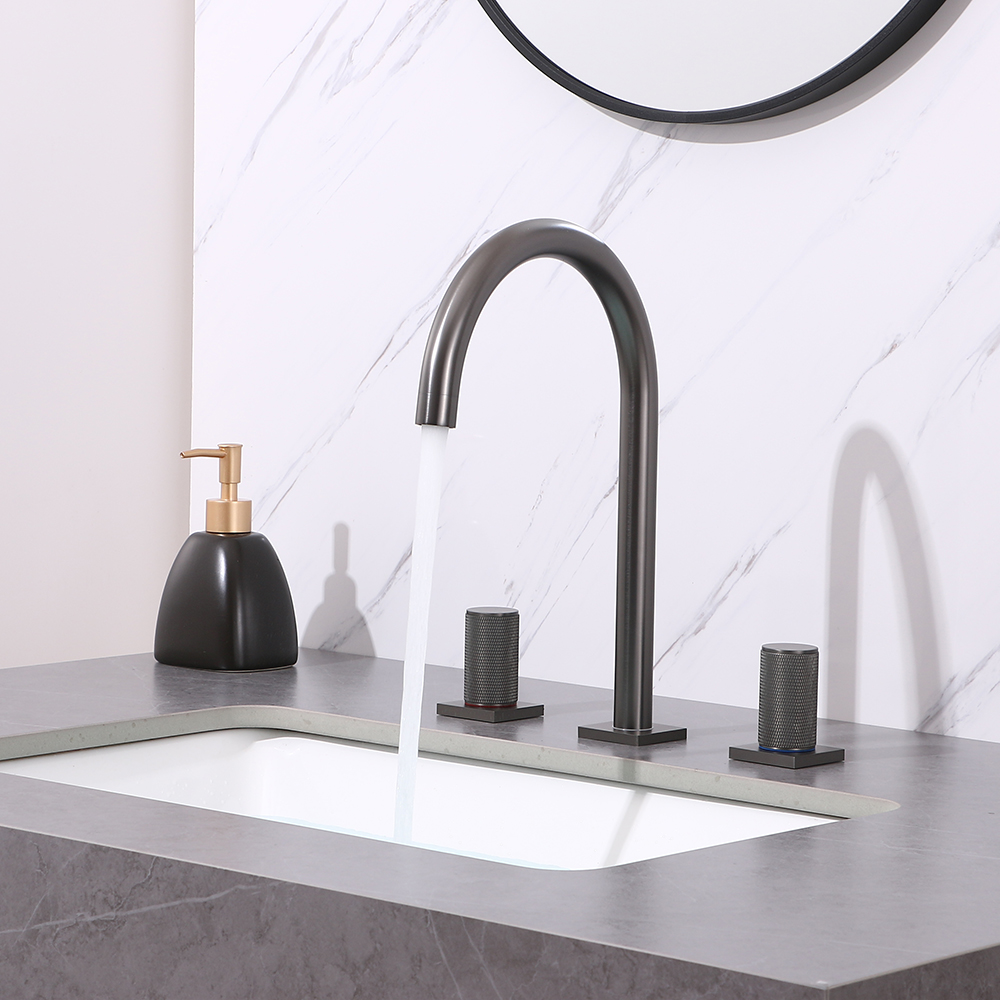 

Gunmetal Bathroom Widespread Sink Faucet Double Knobs Solid Brass, Gunmetal gray