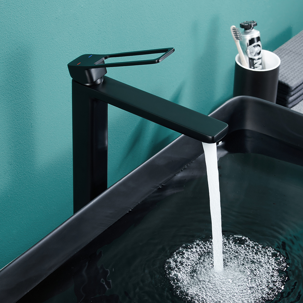 

Black Single Handle Bathroom Vessel Faucet 1-Hole Solid Brass