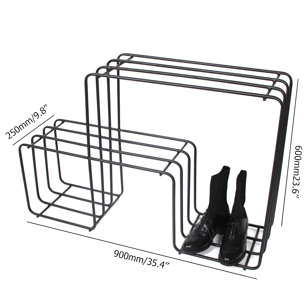 Estantes geométricos modernos de metal para zapatos, taburetes de banco