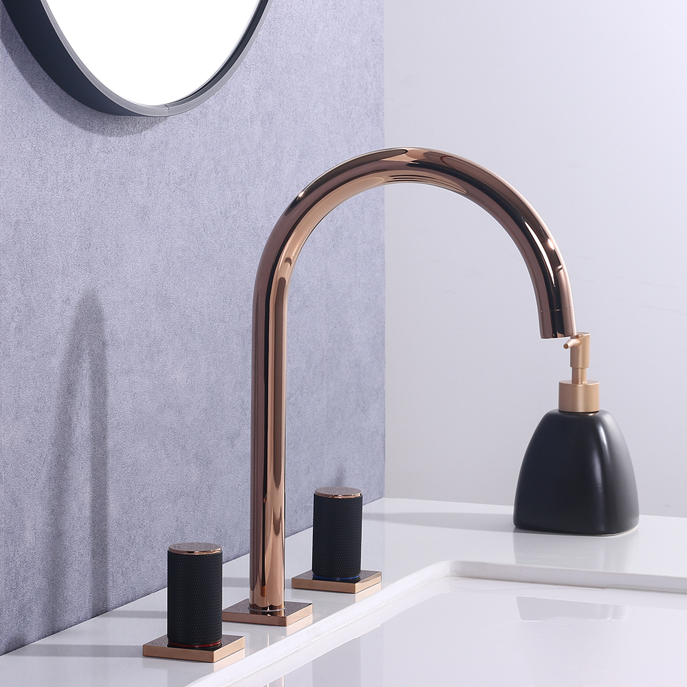 

Rose Gold & Black Bathroom Widespread Sink Faucet Double Knobs Solid Brass, Black & rose gold
