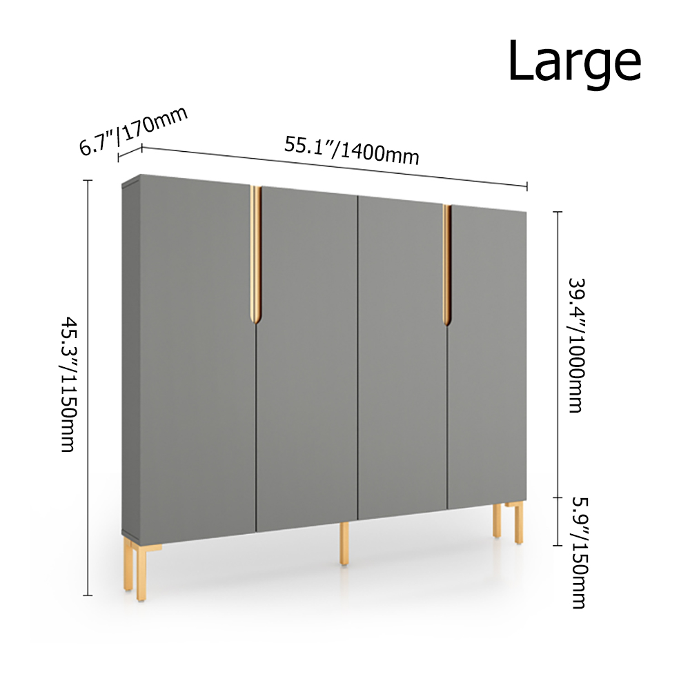 Gray Shoe Storage Cabinet 4-Door Slim Entryway Shoe Storage with Adjustable Shelves