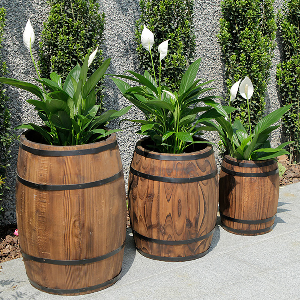 Big Wood Whiskey Barrel Bucket Planter for Outdoor GardenHomary