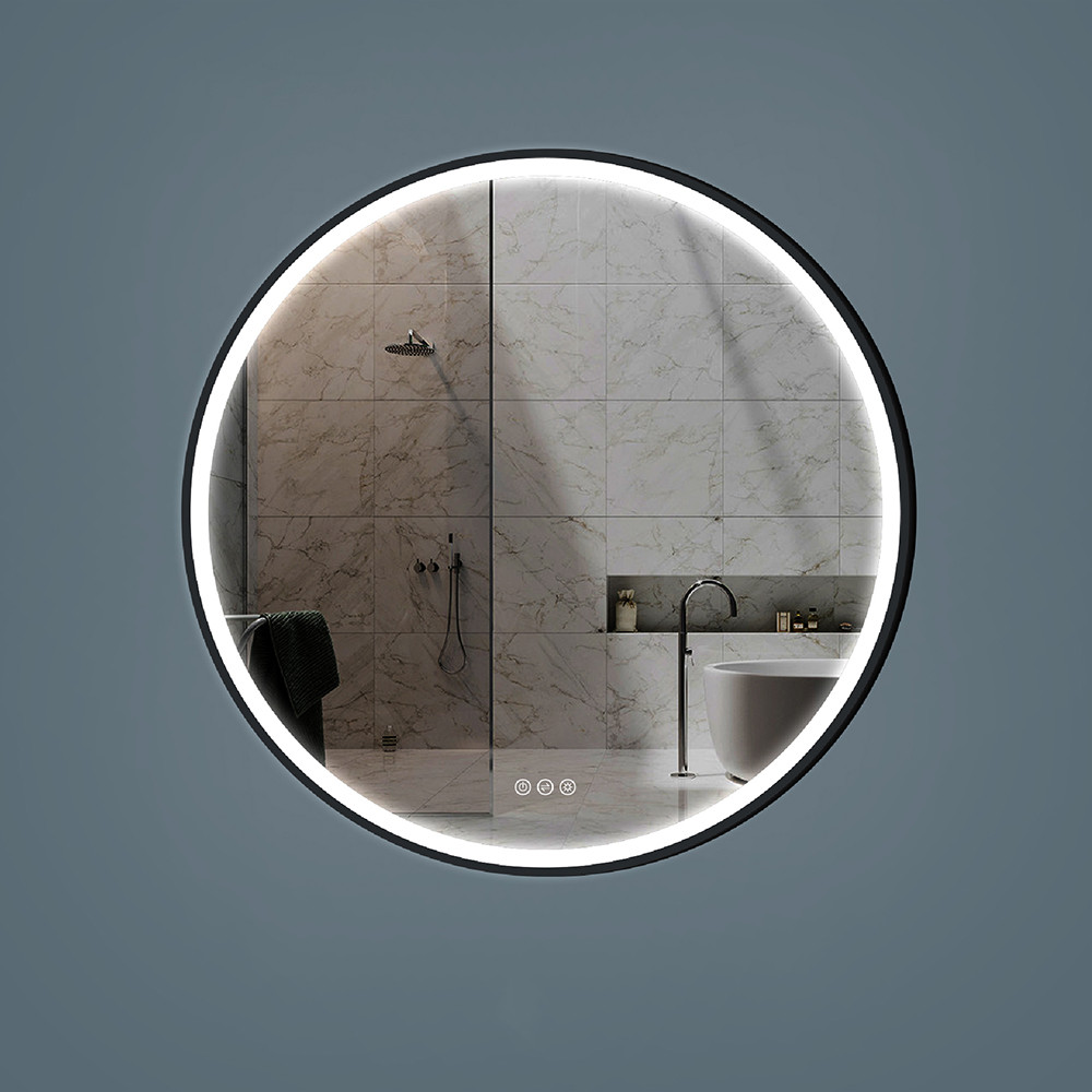 

32" Matte Black Frame Round LED Bathroom Wall Mirror Acrylic Anti-Fog