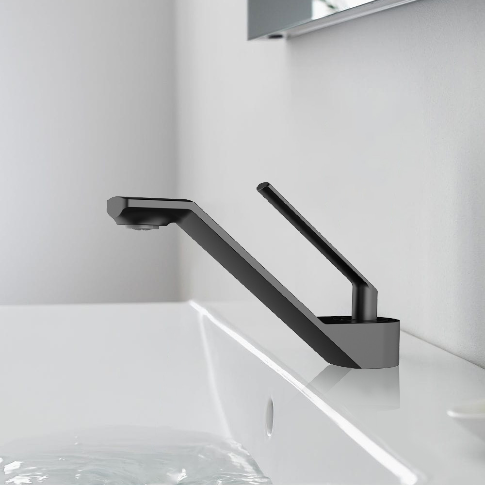 

Matte Black Aerated Stream Single Handle Sink Faucet Solid Brass