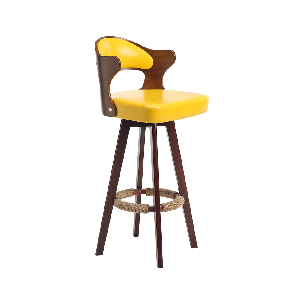 Swivel Upholstered Bar Stool Yellow MidCentury Counter Stool Set of 2