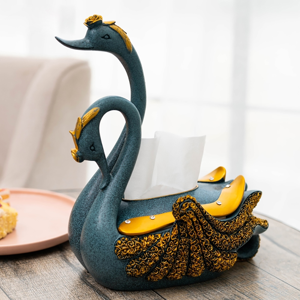 Swan Sculpture Tissue Box Cover In Blue