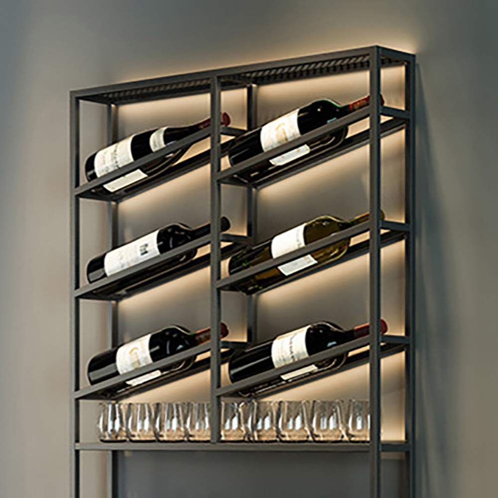 Industrial Wall Mounted Wine Rack with Glass Rack -Black