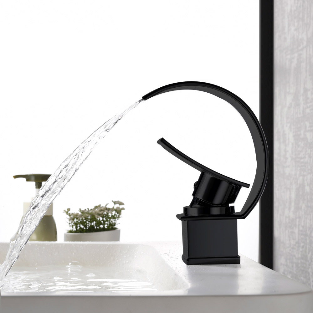 

Mooni Black Waterfall Bathroom Sink Faucet Single Handle