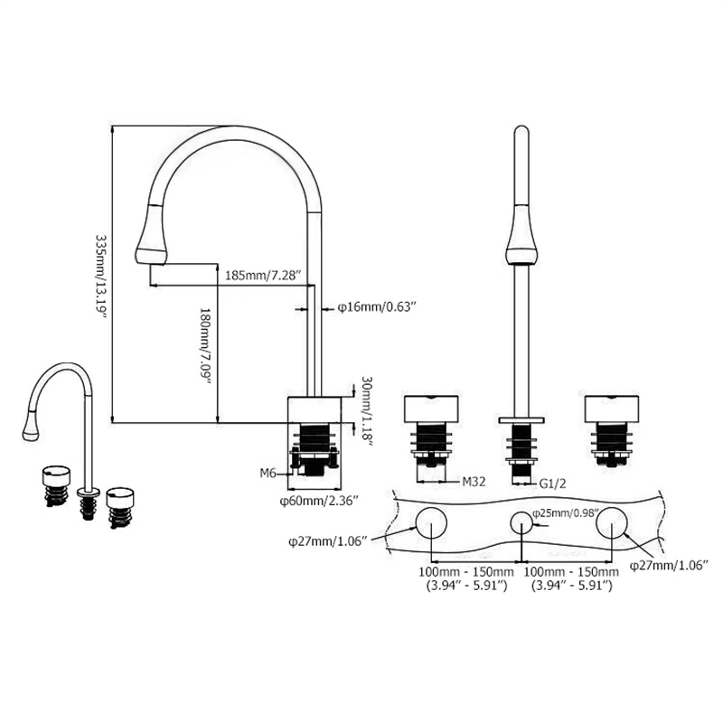 Widespread Brushed Gold Bathroom Sink Faucet 2Handle Solid Brass