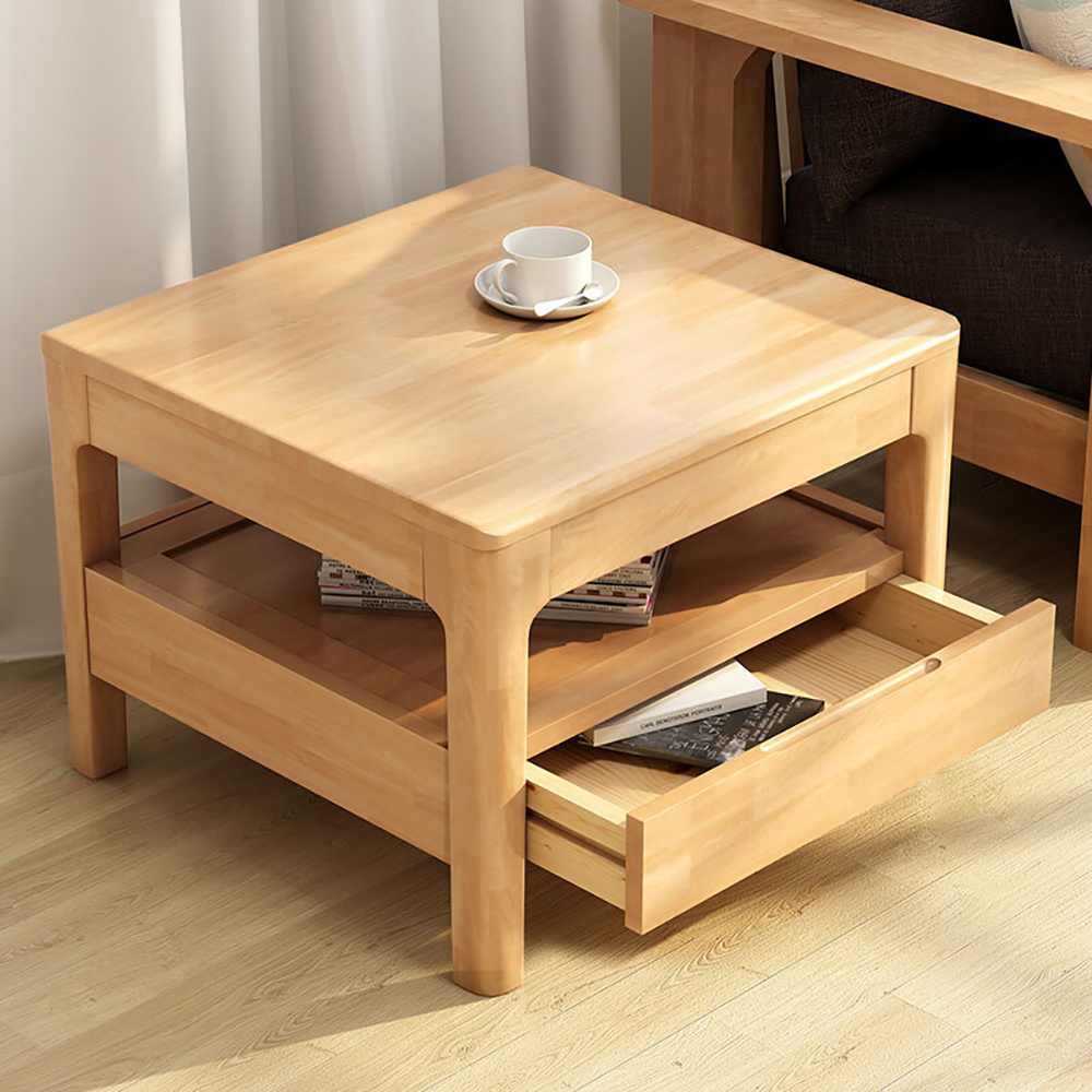 

Farmhouse Wood End Table with Storage Modern Side Table, Natural