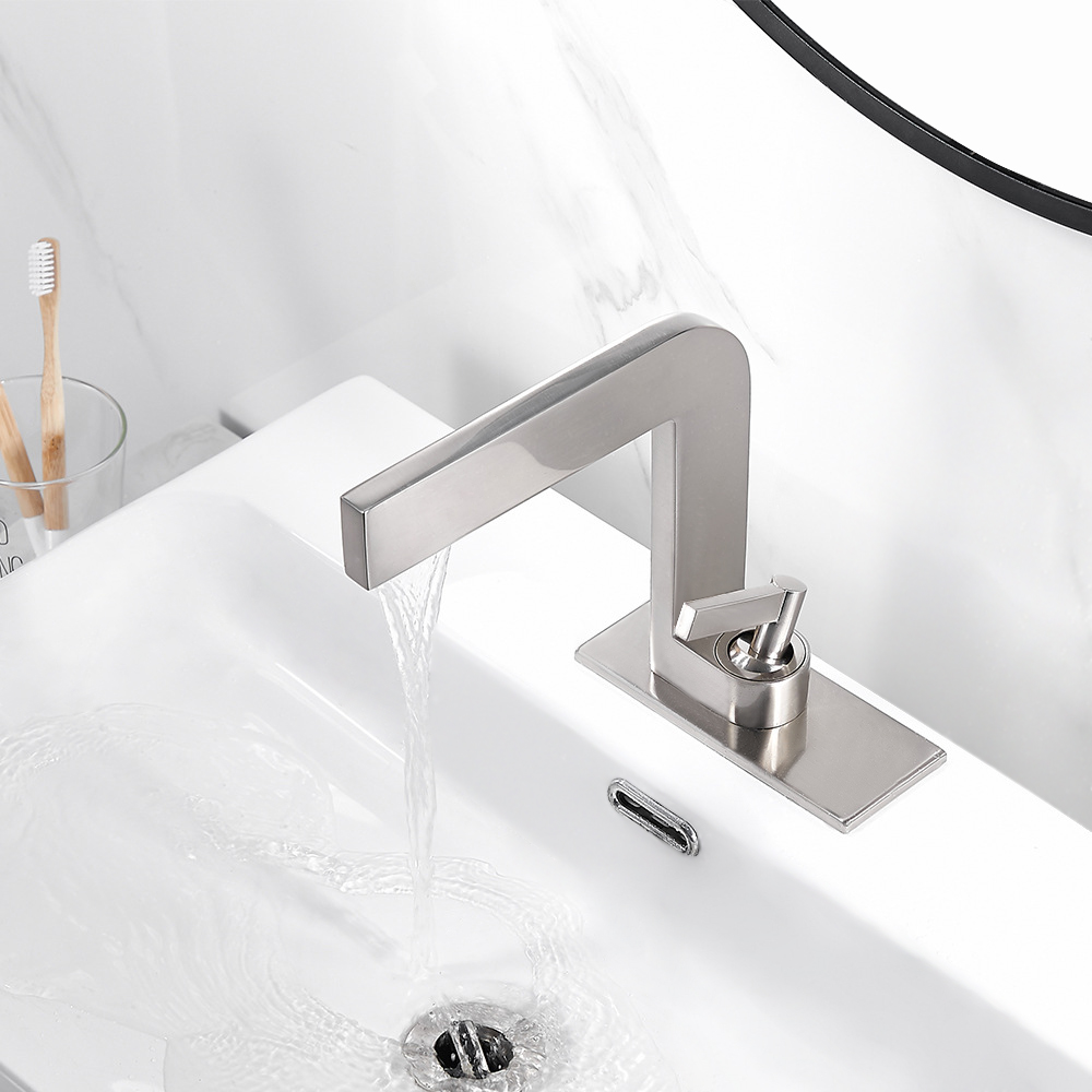Brushed Nickel Waterfall Single Handle Bathroom Sink Faucet Solid Brass Single Hole