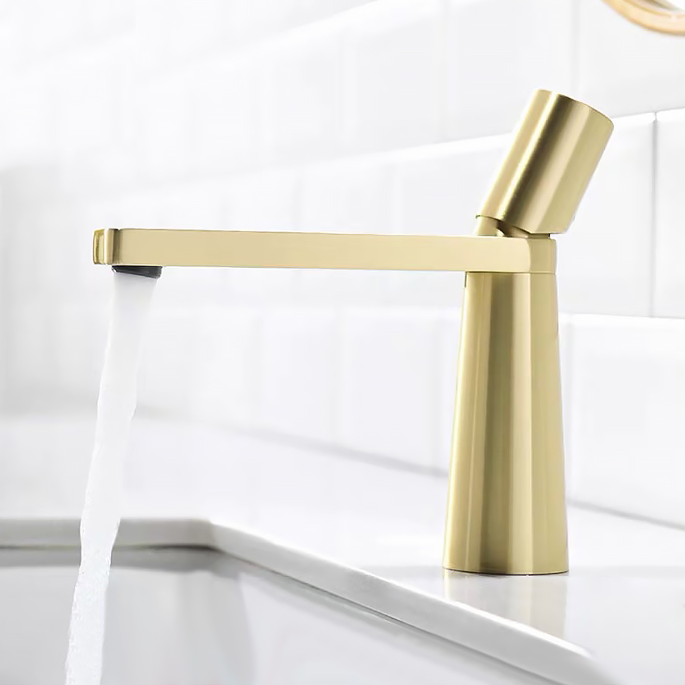 

Modern Brushed Gold Single Hole Bathroom Sink Faucet Single Knob Solid Brass