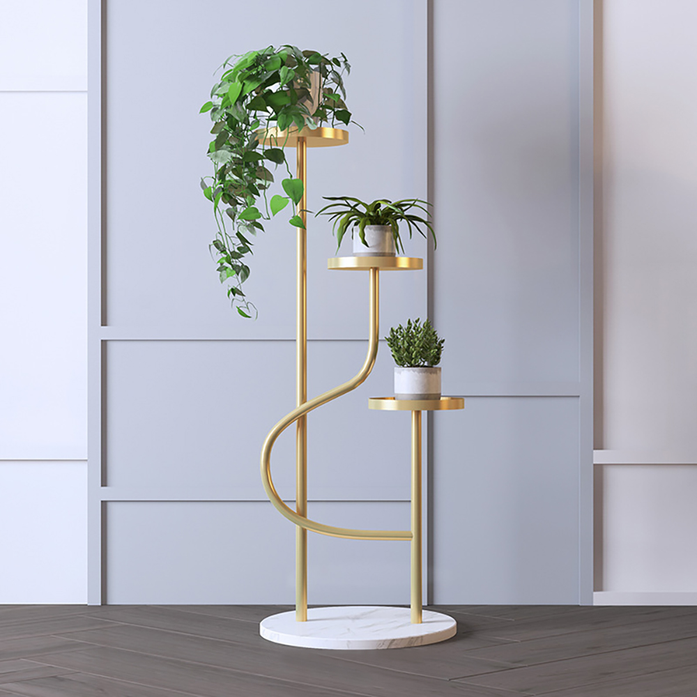 Image of 42.5" Tall Metal Plant Stand 3 Tier Modern Corner Ladder Planter in Gold