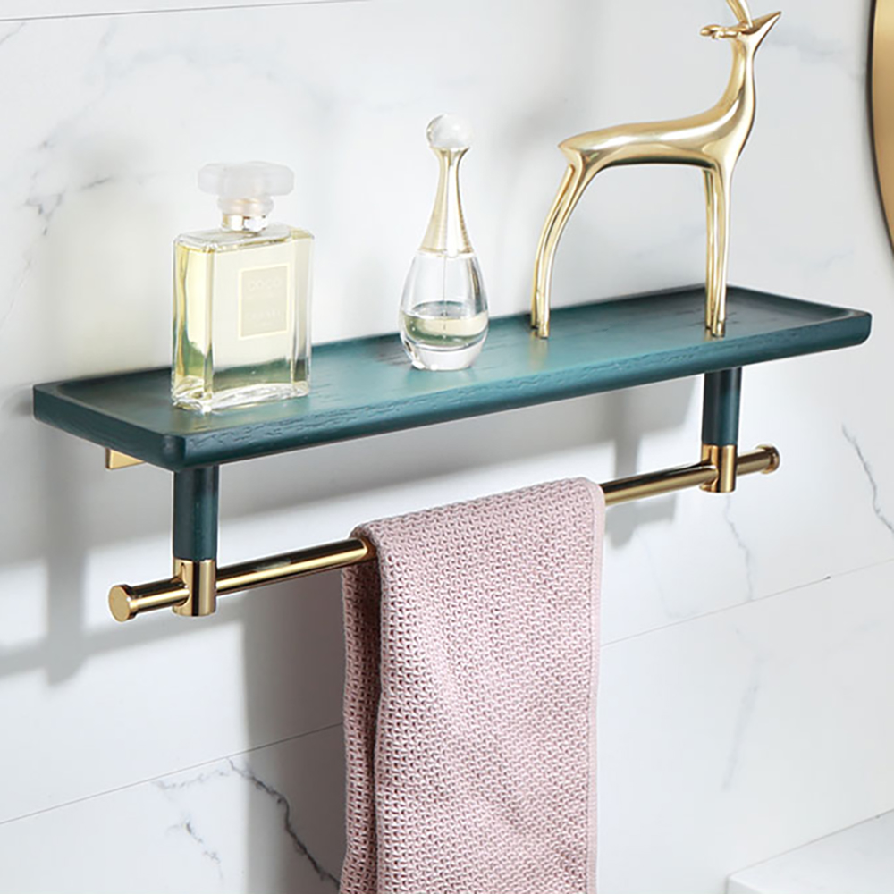 

Modern Bathroom Storage Shelf with Brass Towel Bar