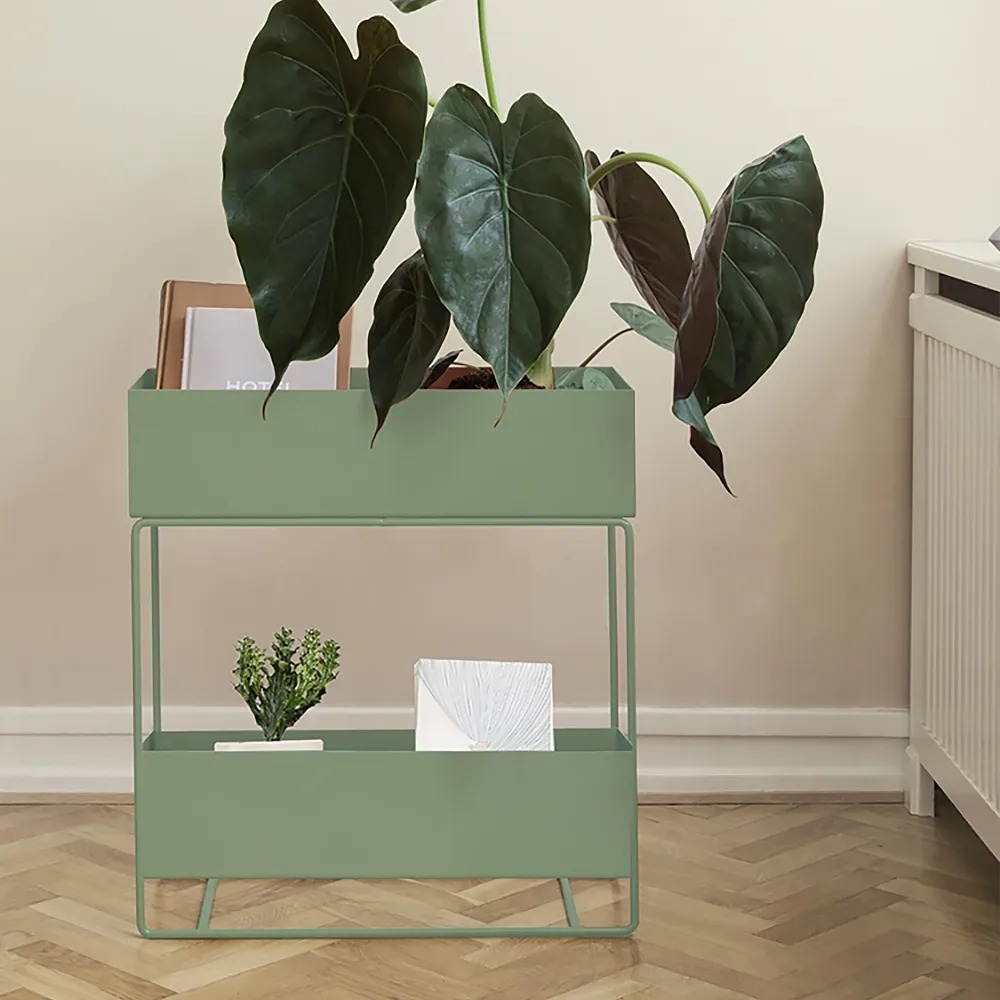 Green Plant Stand 2-shelf Gold Plant Pot Stand For Indoor&outdoor