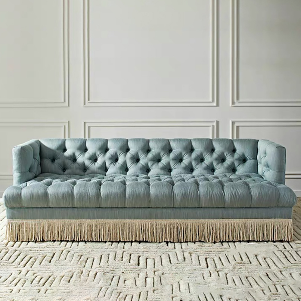 

Retro Tassel Sofa Velvet Upholstered 3-Seater Sofa Tufted Luxury Sofa 82.7"-Green