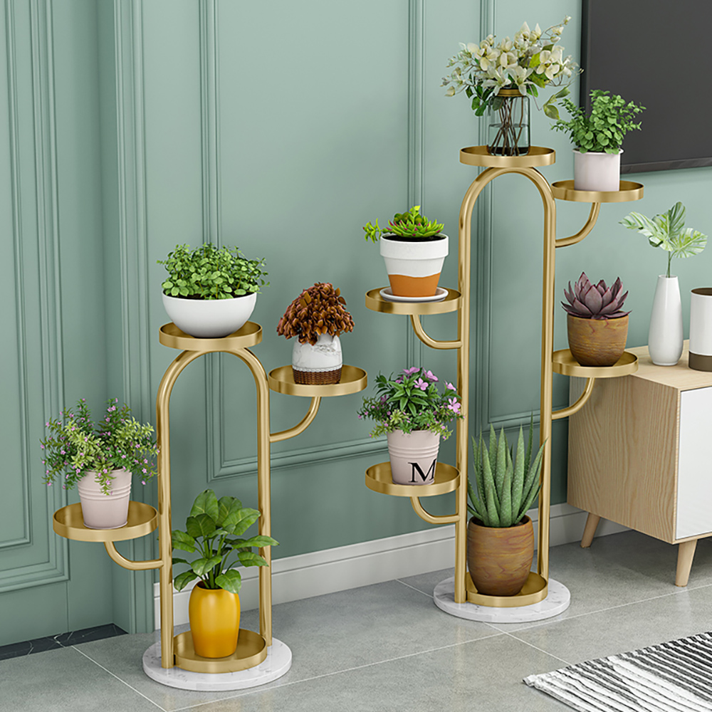 Image of 25"/37" Modern Tree-Shaped 4/6-Tiered Plant Stand in Gold Set of 2