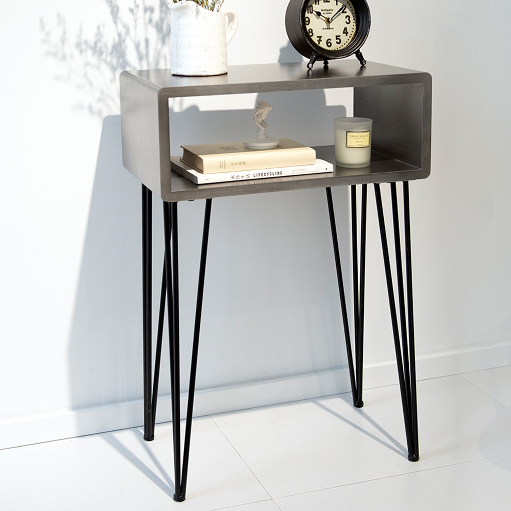 

Modern Gray End Table with Storage in MDF & Metal