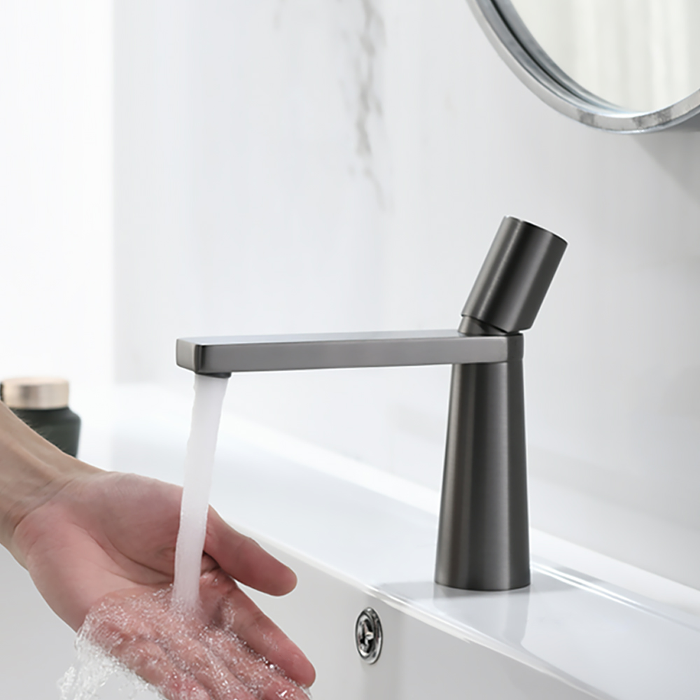 

Modern Gray Single Hole Bathroom Sink Faucet Single Knob Solid Brass