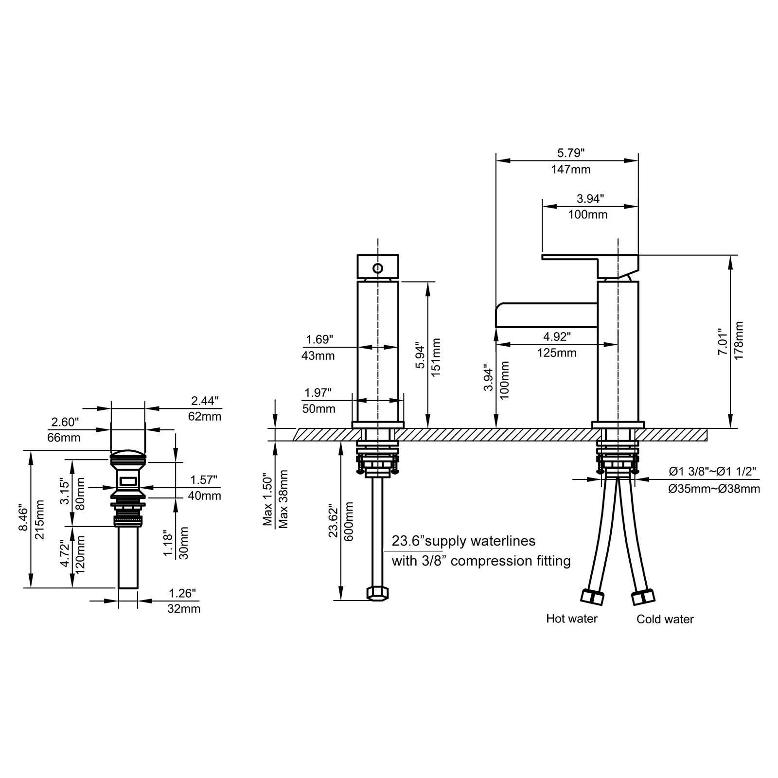 Stylish 1Hole Single Handle Waterfall Bathroom Sink Faucet Solid Brass