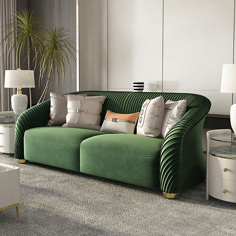 85" Luxury Sofa Nappa Leather Upholstered Sofa 3-seater Modern Sofa-green