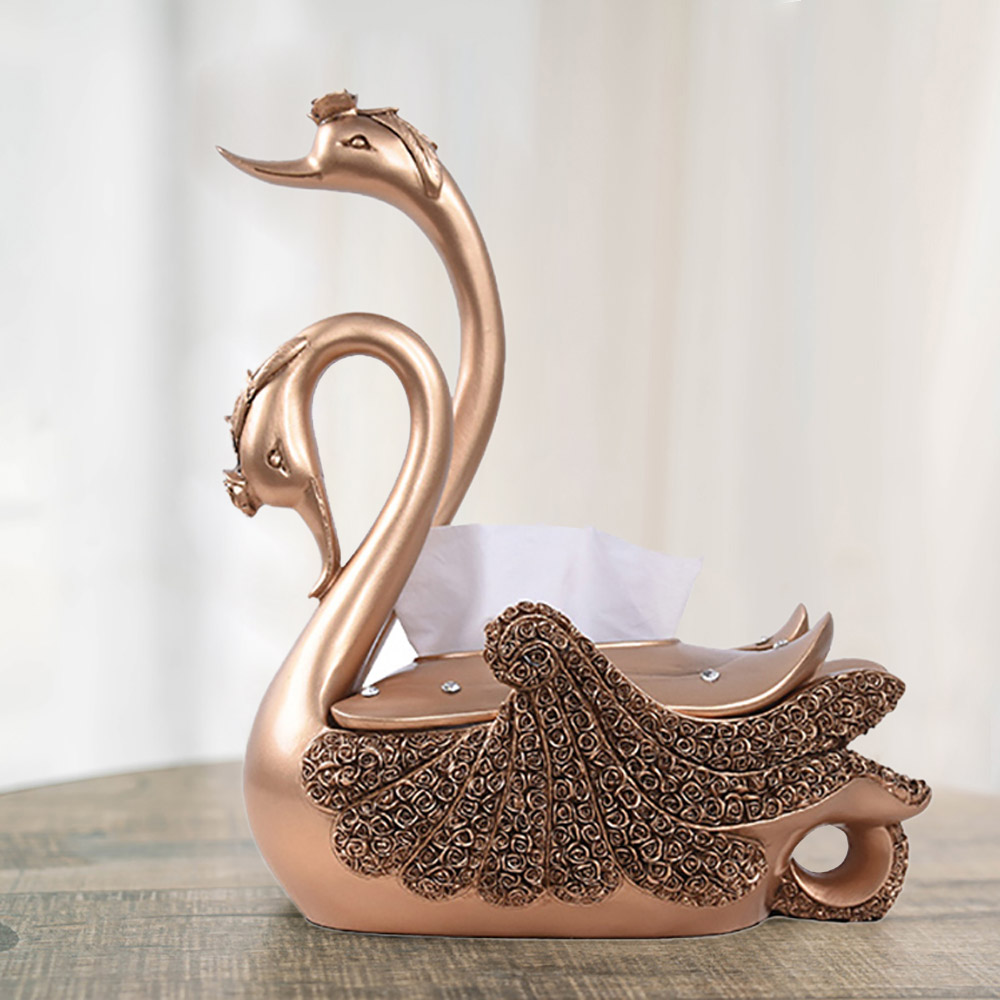 Swan Sculpture Tissue Box Cover In Rose Gold