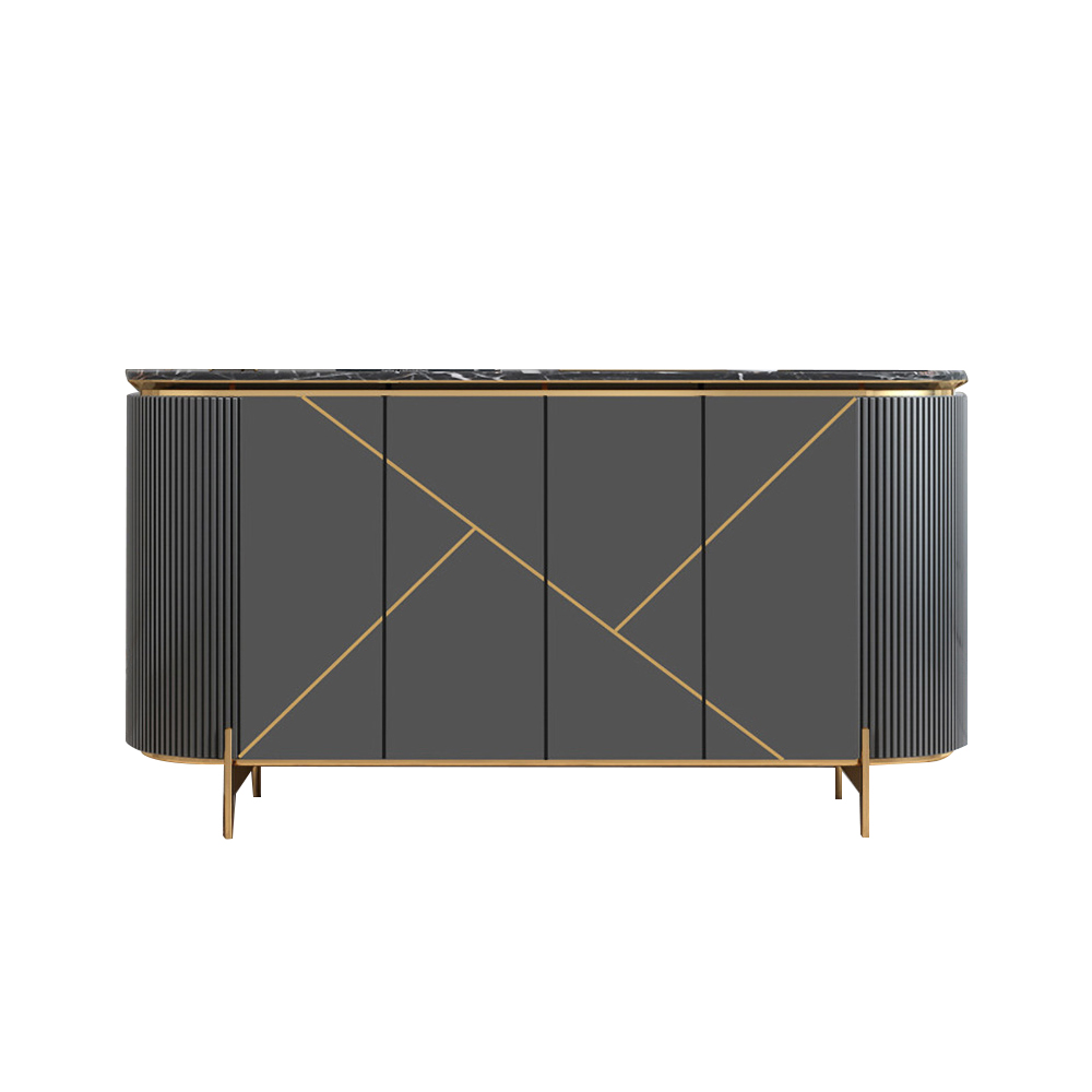 59" Modern Gray Sideboard Buffet Faux Marble Top with 4 Doors 2 Shelves in Gold