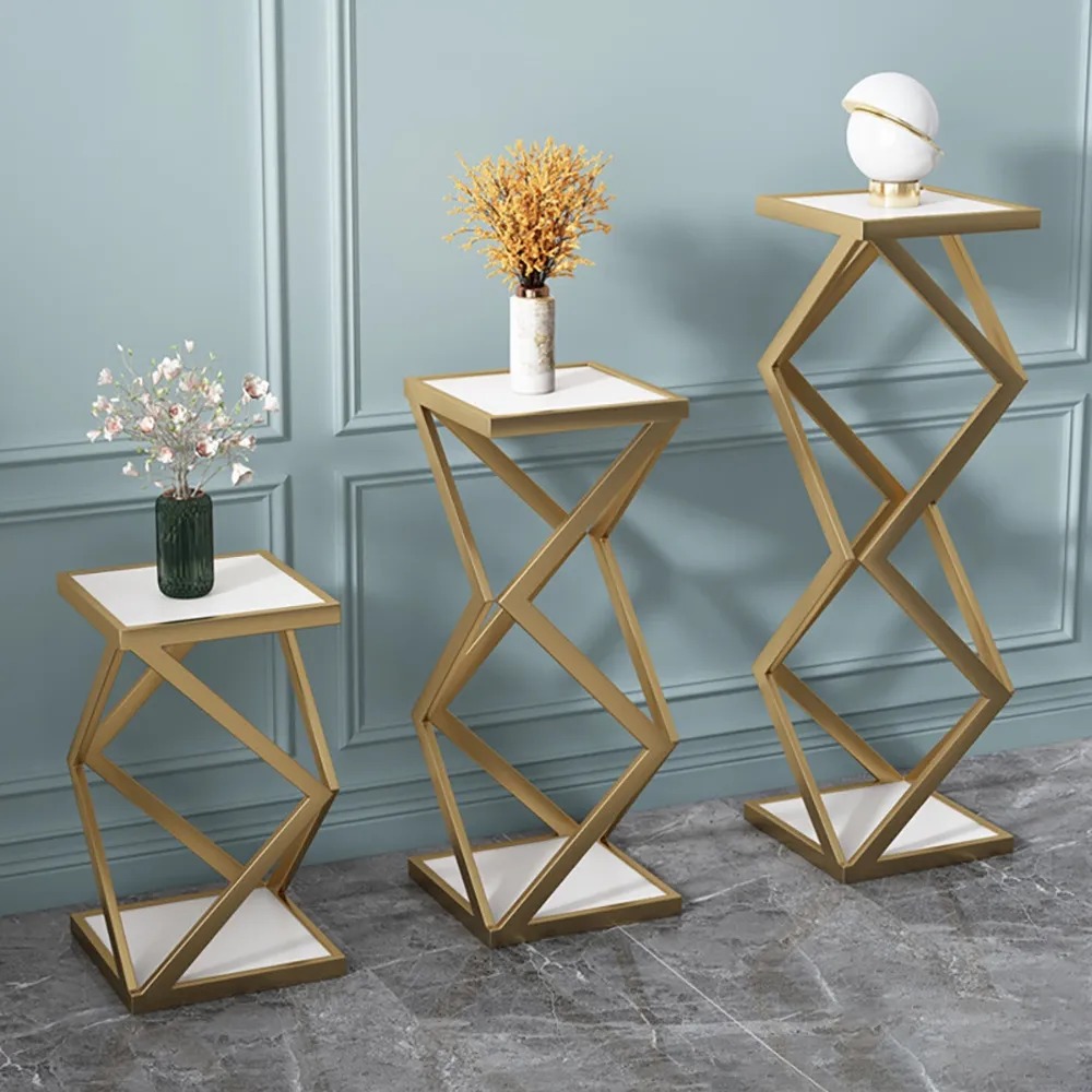 White Plant Stand 2-shelf Gold Plant Pot Stand For Indoor In Small