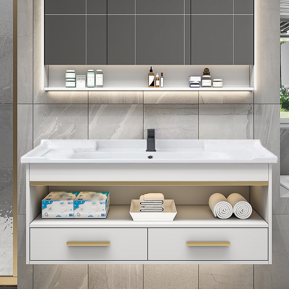 

35" Modern White Bathroom Vanity Floating Bathroom Cabinet with Integral Ceramic Sink