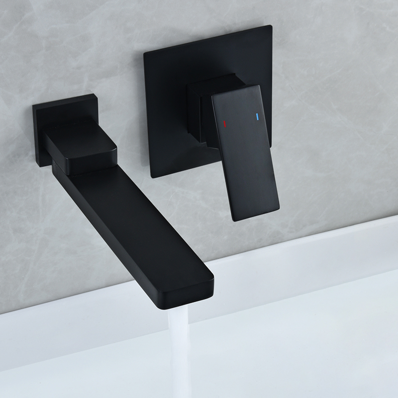 

Wall Mount Matte Black Single Handle Bathroom Sink Faucet Solid Brass